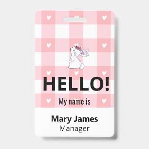 Rosa Gingham-Namensband   Personalisierter Ausweis