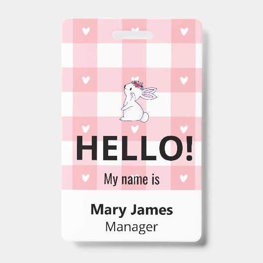 Rosa Gingham-Namensband | Personalisierter Ausweis (Vorderseite)