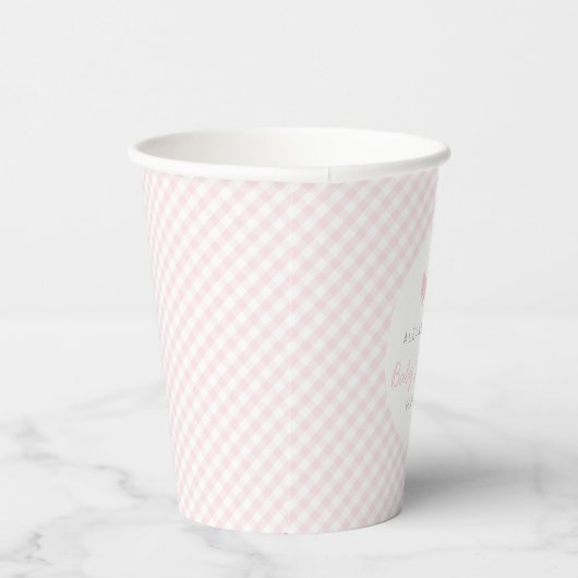 Rosa Gingham niedliche Bogen Babydusche Pappbecher (Rechts)