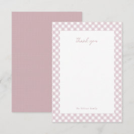 Rosa Gingham niedliche personalisierte Babydusche Dankeskarte