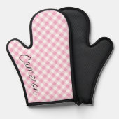 Rosa Gingham Oven Mitt mit dem Namen Personalisier Ofenhandschuh (Vorderseite/Rückseite)