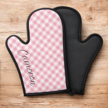 Rosa Gingham Oven Mitt mit dem Namen Personalisier