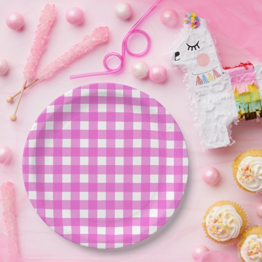 Rosa Gingham Pappteller (Party)