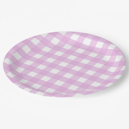 Rosa Gingham Pappteller (Schrägansicht)