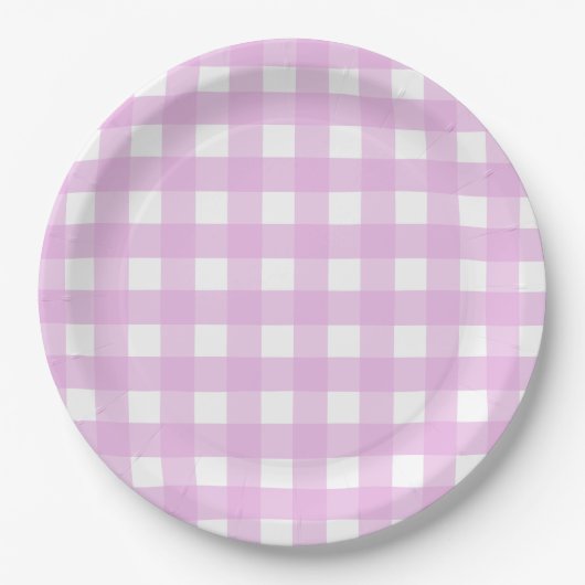 Rosa Gingham Pappteller (Vorderseite)