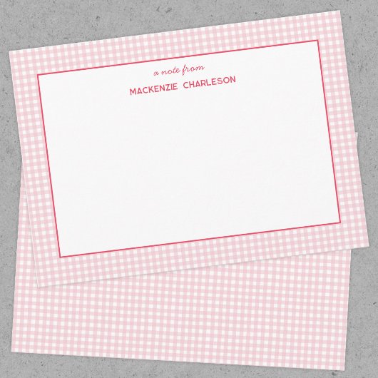 Rosa Gingham Personalisiert Mitteilungskarte