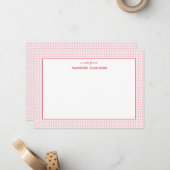 Rosa Gingham Personalisiert Mitteilungskarte (Vorderseite/Rückseite Beispiel)