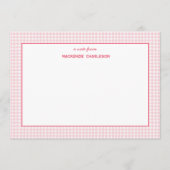 Rosa Gingham Personalisiert Mitteilungskarte (Vorderseite)