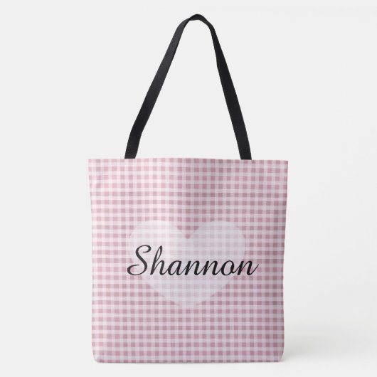 Rosa Gingham-personalisierte NamensTaschen-Tasche Tasche (Vorderseite)