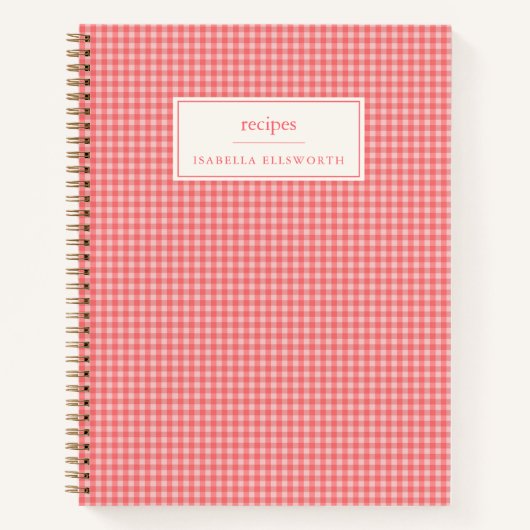 Rosa Gingham personalisiertes Rezeptname Notizblock (Vorderseite)