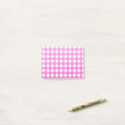 Rosa Gingham Post-it Klebezettel (Auf Schreibtisch)