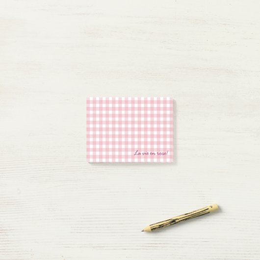 Rosa Gingham Post-it Klebezettel (Auf Schreibtisch)