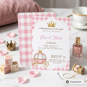 Rosa Gingham Prinzessinnen-Kutsche Baby Shower  Einladung