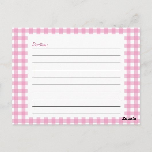 Rosa Gingham Rezeptkarte Postkarte (Rückseite)