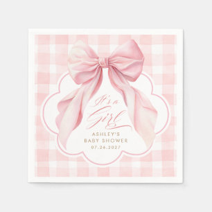 Rosa Gingham-Rosafarbenes Schleifen-Mädchen-Baby-P Serviette