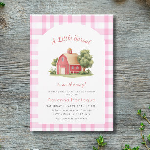 Rosa Gingham Roter Stall Kleine Keimzelle Babypart Einladung