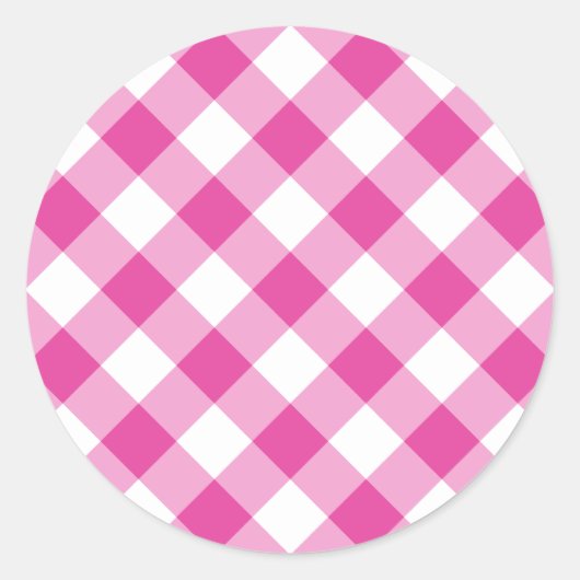 Rosa Gingham Runder Aufkleber (Vorderseite)