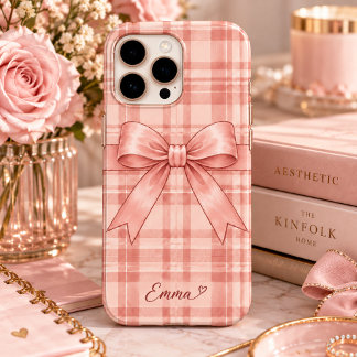 Rosa Gingham-Satin-Schleife iPhone 16 Pro Max Hülle