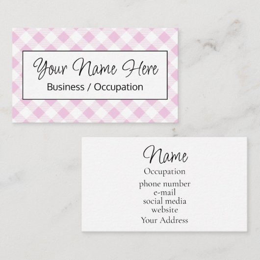 Rosa Gingham-Schachbrett Visitenkarte (Vorne/Hinten)
