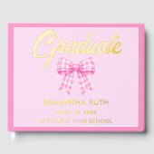 Rosa Gingham-Schleife Abschlussfeier Gästebuch (Vorderseite)