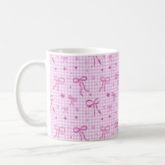 Rosa Gingham-Schleife Ästhetik-Tasse Kaffeetasse (Links)