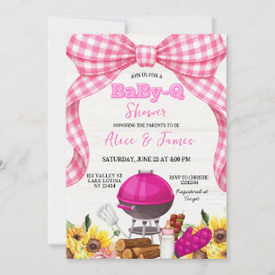 Rosa Gingham-Schleife Baby-Q-Baby-Shower-Einladung Einladung