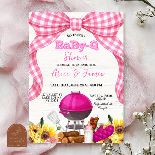 Rosa Gingham-Schleife Baby-Q-Baby-Shower-Einladung Einladung