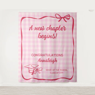 Rosa Gingham-Schleife Ein neues Kapitel Abitur Wandteppich