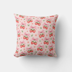 Rosa Gingham-Schleife Erdbeer-Blumenmuster Kissen