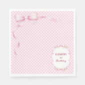 Rosa Gingham-Schleife Erstes Geburtstag Servietten (Vorderseite)
