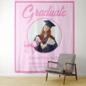 Rosa Gingham-Schleife Foto Abschlussfeier Hintergr Wandteppich (Beispiel)