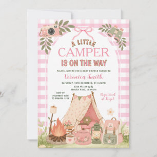 Rosa Gingham-Schleife Mädchen Camping-Baby-Party Einladung