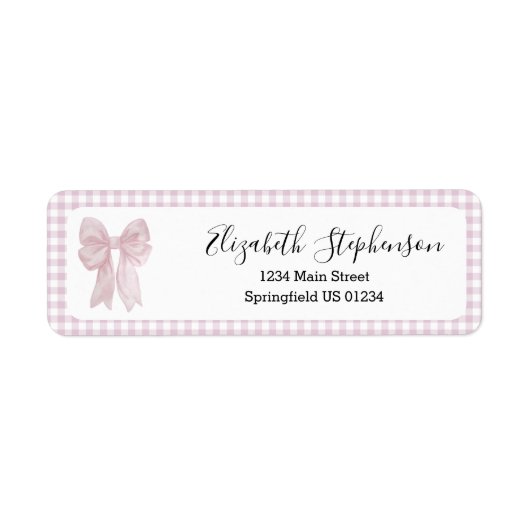 Rosa Gingham-Schleife Mädchen-Rücksendeadresse (Vorne)