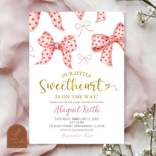 Rosa Gingham-Schleife Sweetheart Baby Shower Einladung