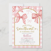 Rosa Gingham-Schleife Sweetheart Geburtstag Einladung (Vorderseite)
