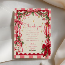 Rosa Gingham-Schleife Weihnachtsfeier Dankeskarten