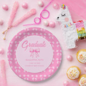 Rosa Gingham-Schleifen-Abschlussfeier Pappteller (Party)