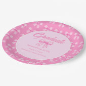 Rosa Gingham-Schleifen-Abschlussfeier Pappteller (Schrägansicht)