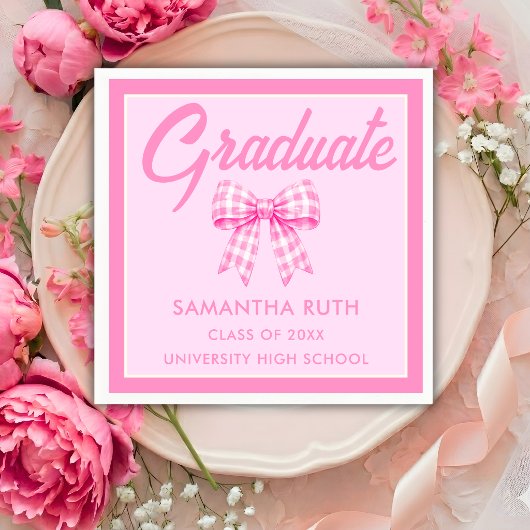 Rosa Gingham-Schleifen Abschlussfeier Serviette