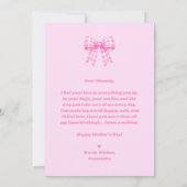 Rosa Gingham-Schleifen-Foto-Muttertags-Karte (Rückseite)
