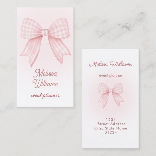rosa Gingham-Schleifen-Logo Visitenkarte (Vorne/Hinten)