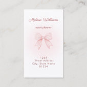 rosa Gingham-Schleifen-Logo Visitenkarte (Rückseite)