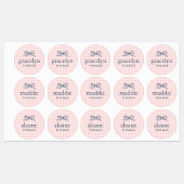 Rosa Gingham-Schleifen-Monogramm Etiketten (Blatt)