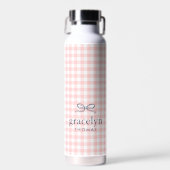 Rosa Gingham-Schleifen-Monogramm Trinkflasche (Vorne)