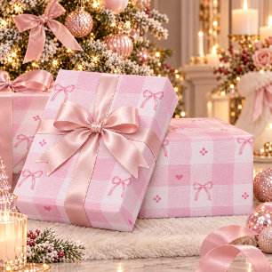 Rosa Gingham-Schleifen nahtloses Muster   Süß femi Geschenkpapier