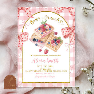 Rosa Gingham-Schleifen und Brunch-Baby-Shower-Brun Einladung