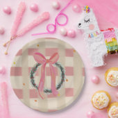 Rosa Gingham-Schleifen-Weihnachtskranz Pappteller (Party)