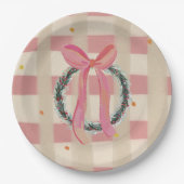 Rosa Gingham-Schleifen-Weihnachtskranz Pappteller (Vorderseite)