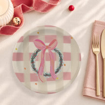 Rosa Gingham-Schleifen-Weihnachtskranz