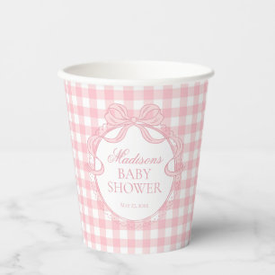 Rosa Gingham-Schmachtlappen-Schleifen-Baby-Party Pappbecher
